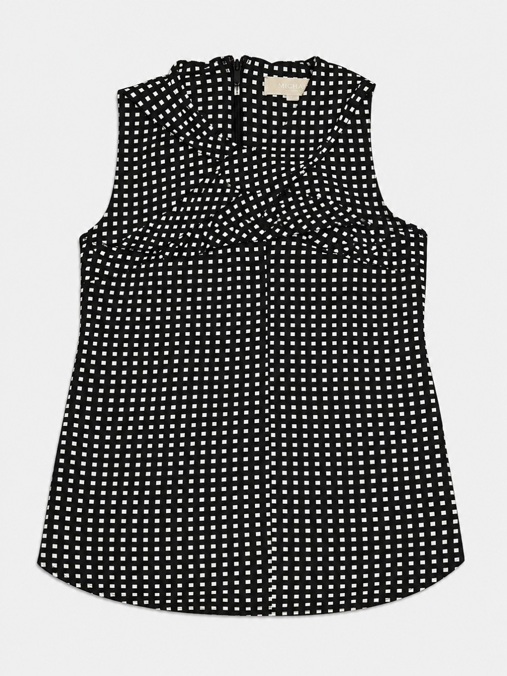 Michael Kors Black & White Gingham Sleeveless Blouse